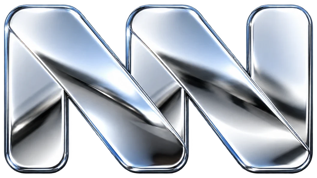 Mirror chrome logo on dark red car paint