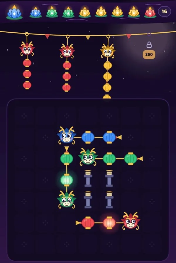 The 2D build: flat dragons on the board and hooks.