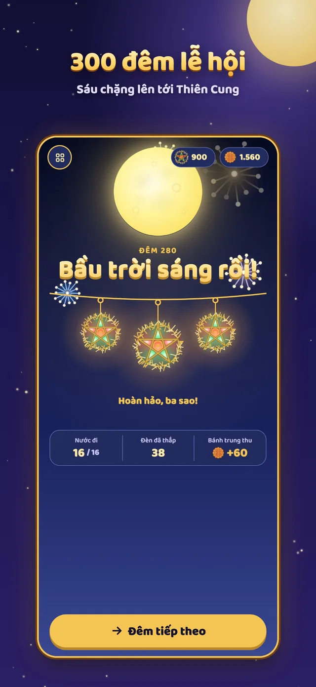 Du Long: một đêm đã hoàn thành, pháo hoa bên vầng trăng.
