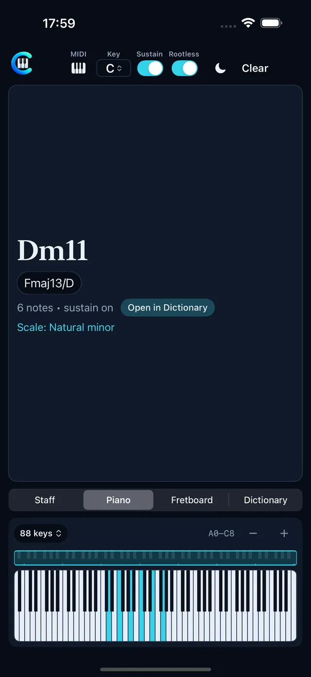 Chordindex on iPhone