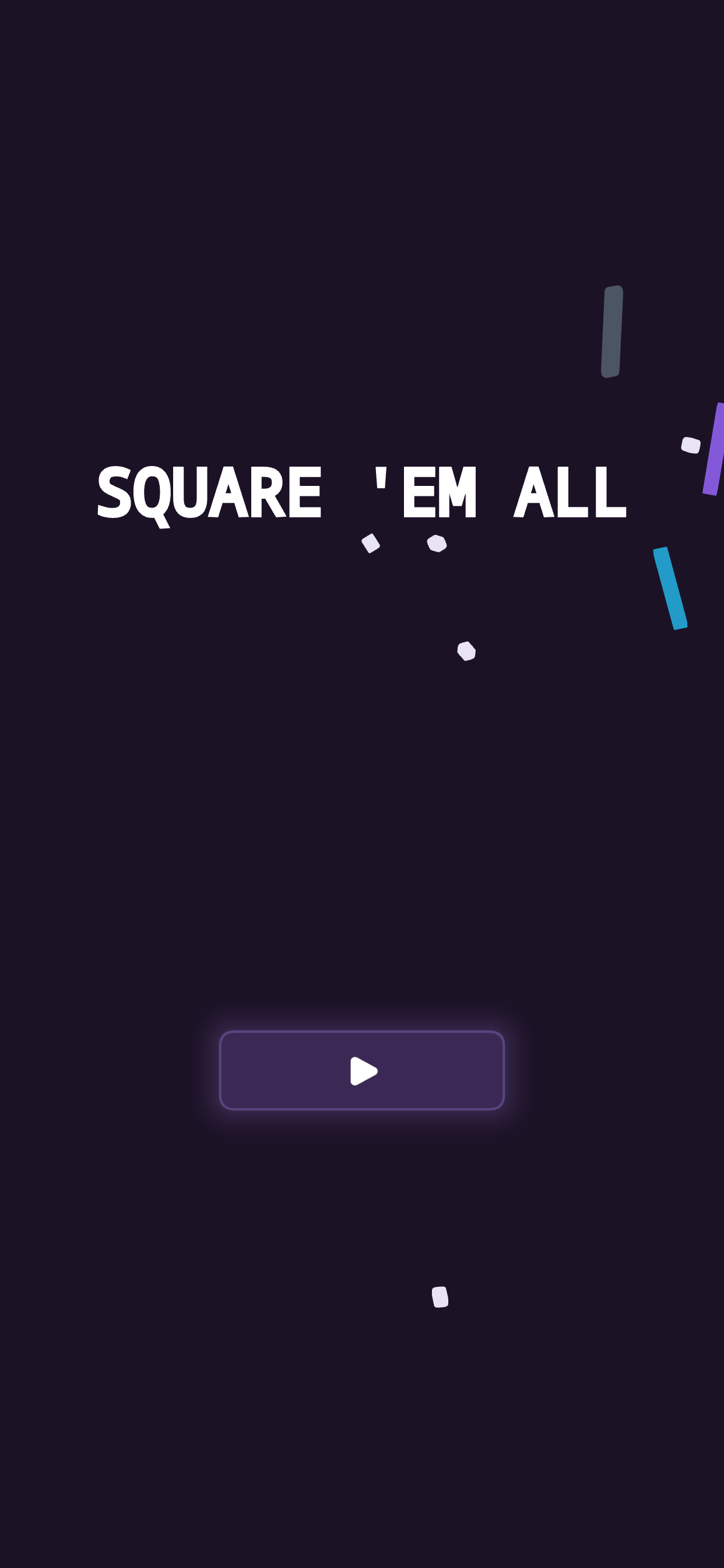 The Square 'em All title screen: the game's name in white over a dark violet background with a single play button.