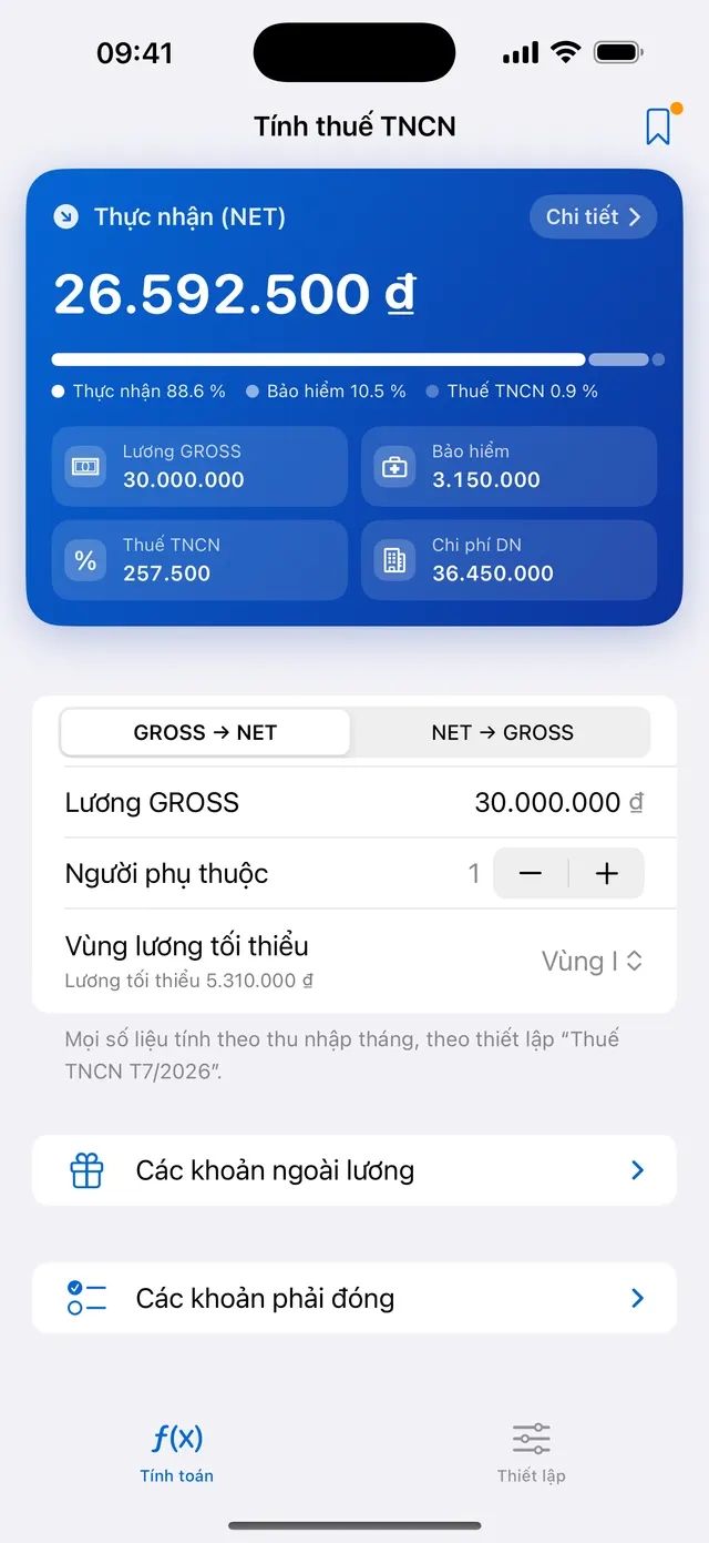 Tính Thuế TNCN on iPhone