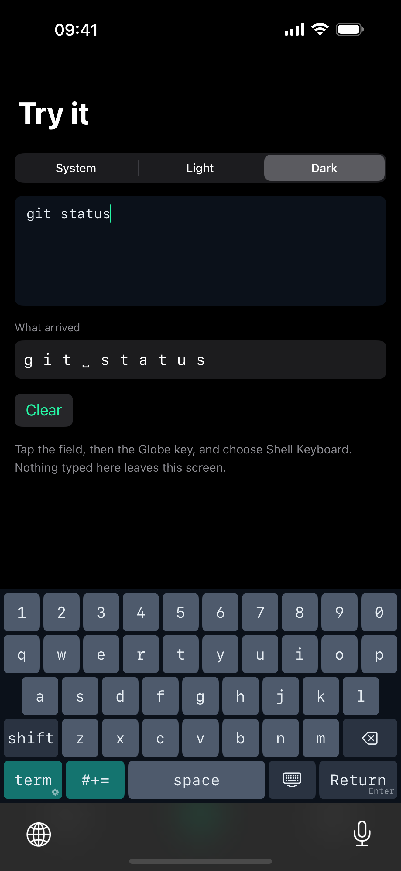 The abc layer, a QWERTY letter layout for typing hostnames, paths and commit messages without switching keyboards.